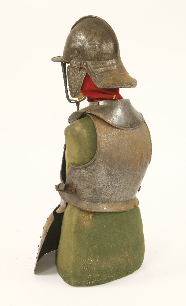 A Cromwellian soldier's armour, mid-17th century, comprising: a lobster tail helmet, a - Image 2 of 3