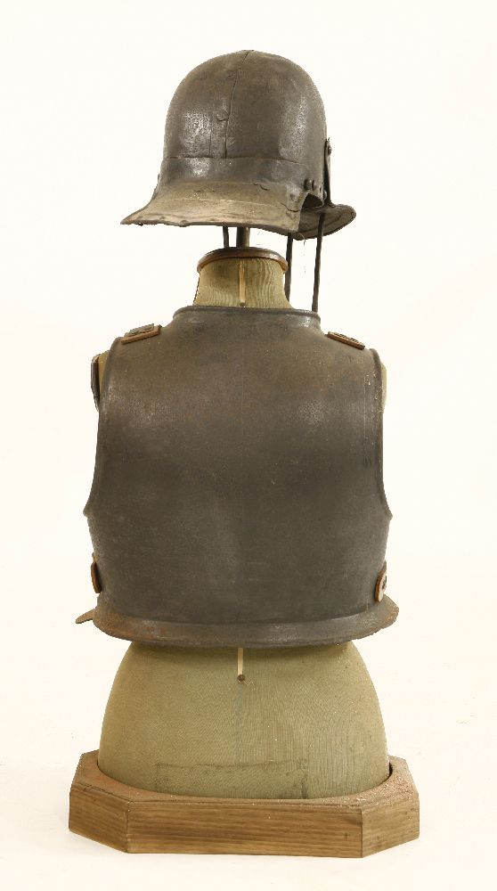 Cromwellian armour,a lobster tail helmet, breast and backplates, on a half dummy (4) - Image 2 of 3