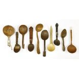 A collection of treen and horn spoons,17th century and later, including:a folding spoon, with a
