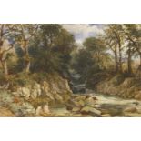 David Cox Jnr. (1809-1885)GIRLS BATHING IN A WELSH MOUNTAIN STREAMSigned l.l., watercolour 42 x