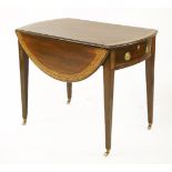 A George III inlaid, strung and crossbanded, mahogany Pembroke table,the oval drop-leaf top with