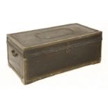 A Regency camphorwood and leather trunk, with original lining paper, studded and with carrying