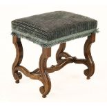 A walnut and oak stool,in the 17th century style,50cm wide41cm deep49cm high