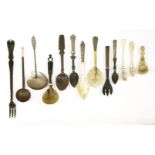 A collection of horn, treen and bone spoons,18th century and later, andtwo further forks (13)