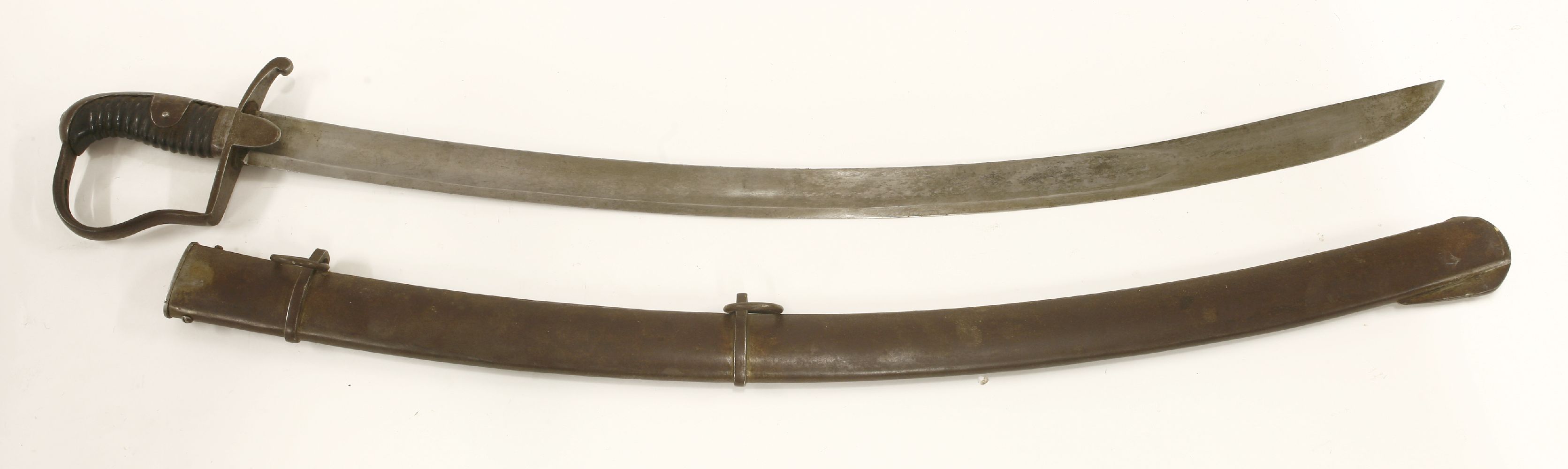 A Prussian cavalry sword and scabbard,hilt and scabbard impressed 'A.M. XlV. 5. 33',99cm long (2)