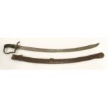 A Prussian cavalry sword and scabbard,hilt and scabbard impressed 'A.M. XlV. 5. 33',99cm long (2)