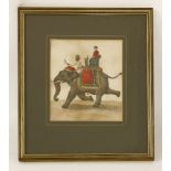 An Indian company watercolour,c.1826, a European officer in a howdah on a running elephant, together