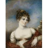 English School, early 19th centuryPORTRAIT OF MISS CHARLOTTE TALBOT, HALF LENGTH, IN A WHITE DRESS