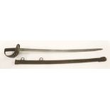 A 1882 pattern British cavalry trooper's sword with metal scabbard, bowl guard pierced with a