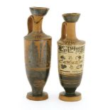 Two terracotta Zakynthos oil jars, one with mouth detached, 14 and 15cm high (2)
