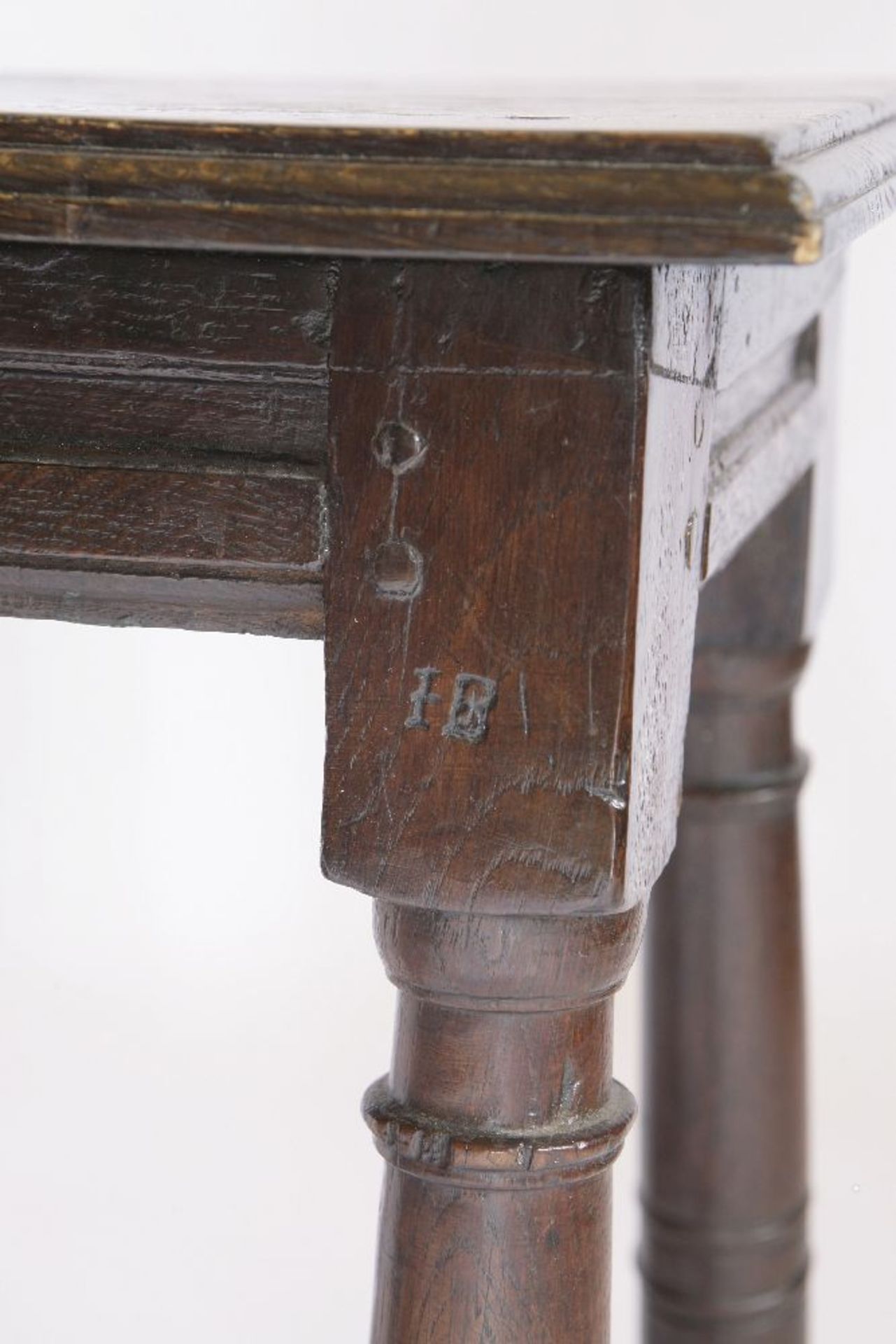 Two oak joined stools,17th century and later, one with a lunette carved frieze and one with a - Image 2 of 2