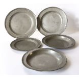 A pair of pewter dishes and a charger,by S Duncomb, London, dishes 41.5cm diametercharger 46cm