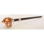 A modern presentation basket hilt sword and scabbard,the gilt finished hilt with a red felt