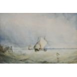 Circle of John Callow (1822-1878)FISHING BOATS OFF THE COASTWatercolour24 x 35.5cm