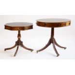 A mahogany drum table,modern, the inset tooled leather top above four real and four faux drawers, to