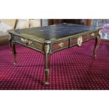 An impressive Louis XV-style ebony and red boulle bureau plat,c.1900, the leather inset top within