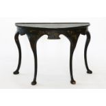 A George I-style ebonised demi-lune table,early 20th century, with gilt chinoiserie decoration on