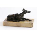 English School, 19th century,a bronze figure of a seated greyhound, on a Sienna marble plinth,19cm