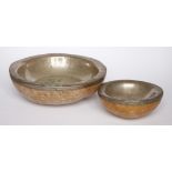 Two unusual bowls, formed from dried squash cases with applied silver-plated liners, 27 and 16cm