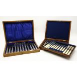 A silver 12 piece fruit set, in a mahogany case, and a silver-plated fish set