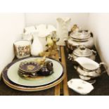 A quantity of decorative ceramics, to include Royal Worcester bird figures, leaf jugs, decorative