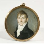 A circular miniature of a gentleman, 4.5cm diameter, in a gilt frame. (Possibly German?)