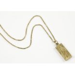 A 9ct gold ingot pendant suspended on a gold box link chain, London, 1976,18.93g