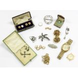 A collection of items to include a gold plated Seiko Kinetic quartz bracelet watch, a pair of 9ct