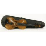 A violin with a two piece back, cased