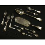 Silver cutlery items, to include a fiddle pattern basting spoon, by Eley, Fearn and Chawner,