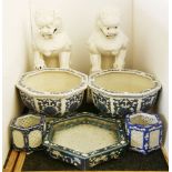 A pair of blanc de chine porcelain dogs of Fo, together with a small collection of Oriental blue and