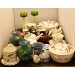 A collection of ceramics and glassware, to include delphin Poole pottery, Wedgwood vases, jasperware