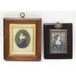 A 19th century miniature portrait of a gentleman, and a miniature of a medieval woman