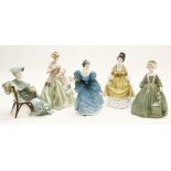 A collection of two Royal Worcester and three Royal Doulton figurines, to include First Dance