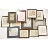 A collection of antique maps, mostly framed