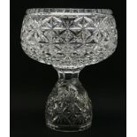 A cut crystal pedestal bowl, (af), 27cm diameter, 40cm high