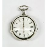 A silver pair case pocket watch, the white enamelled dial with black Roman numerals, the movement