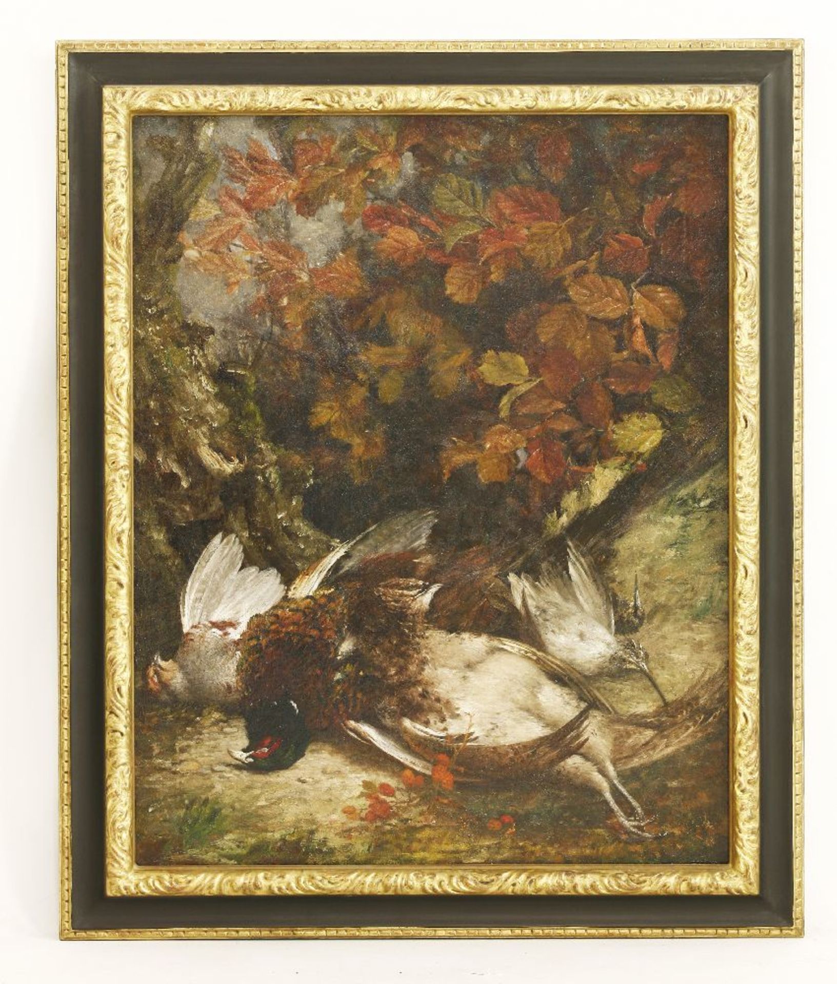 William Hughes (1842-1901)STILL LIFE OF GAME WITH PHEASANTS, WOODCOCK AND AUTUMN LEAVESOil on