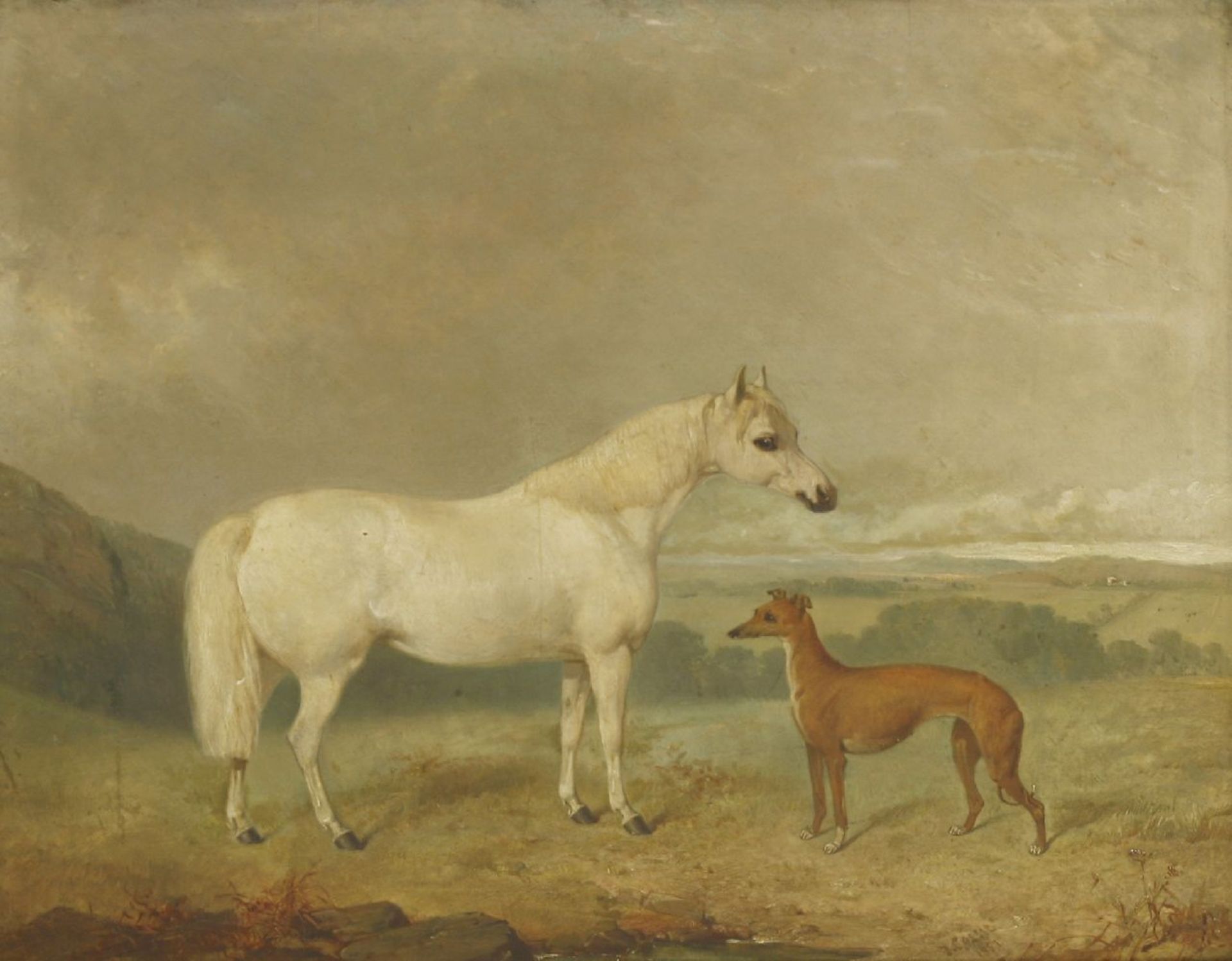 James Cassie (1819-1879)HORSE AND GREYHOUNDSigned and dated '1857' l.r., oil on board43.5 x 53.5cm