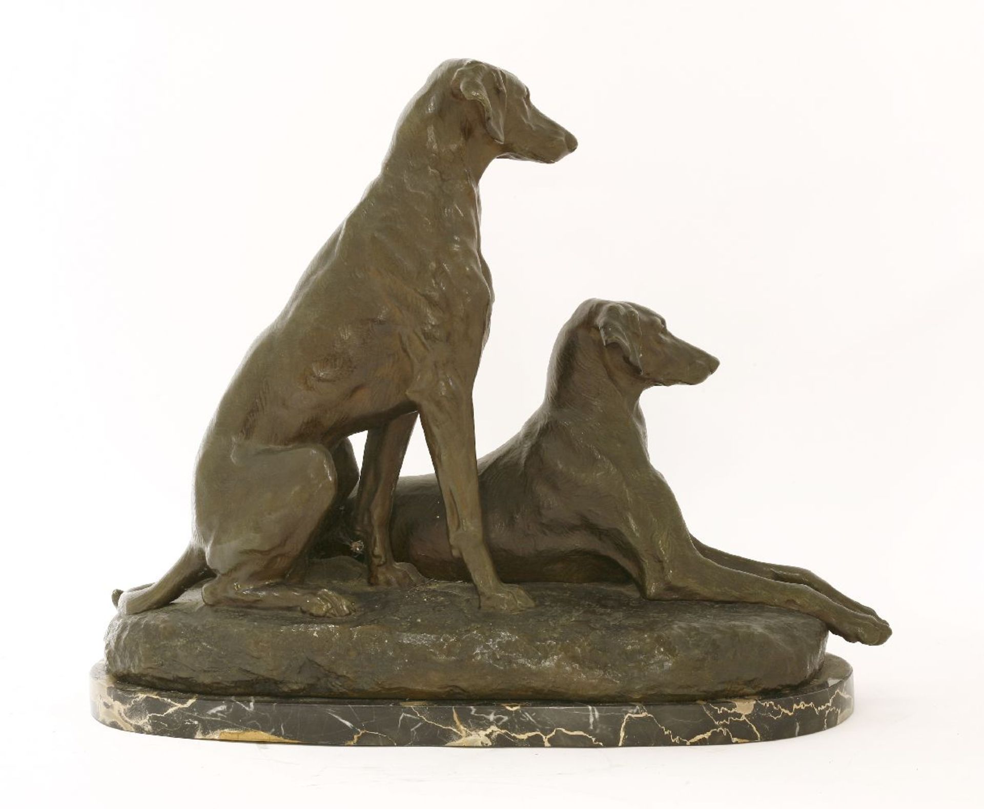 After Jules-Edmond Masson (French, 1871-1932)A PAIR OF HOUNDSSigned on the base, bronze with brown - Image 2 of 3