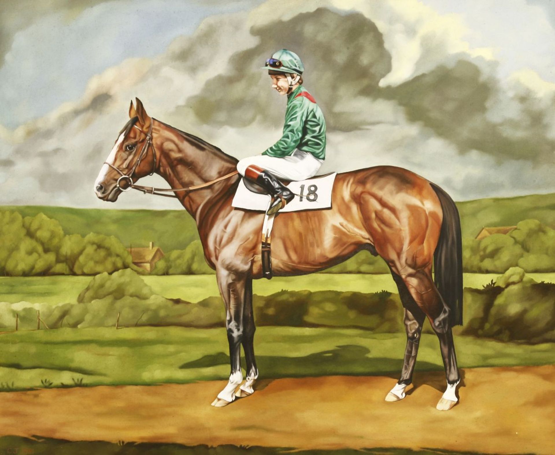 *Chris Jennings (b.1942)SHERGAR WITH WALTER SWINBURN UPSigned with initials and dated '1981' l.l.,