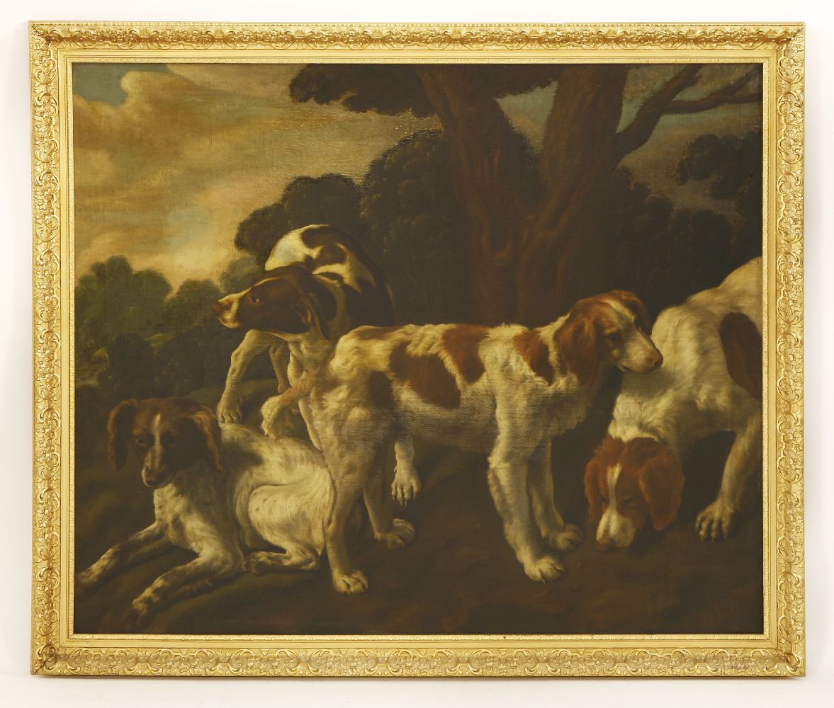 Dutch School, c.1648SPANIELS AND POINTER IN A LANDSCAPEIndistinctly signed and dated 'Horn 1648' l. - Image 2 of 4