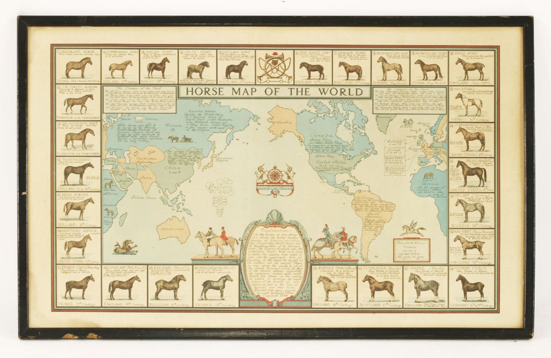 Joseph P Sims (20th century)HORSE MAP OF THE WORLDColoured lithograph, 1934, Limited Edition,