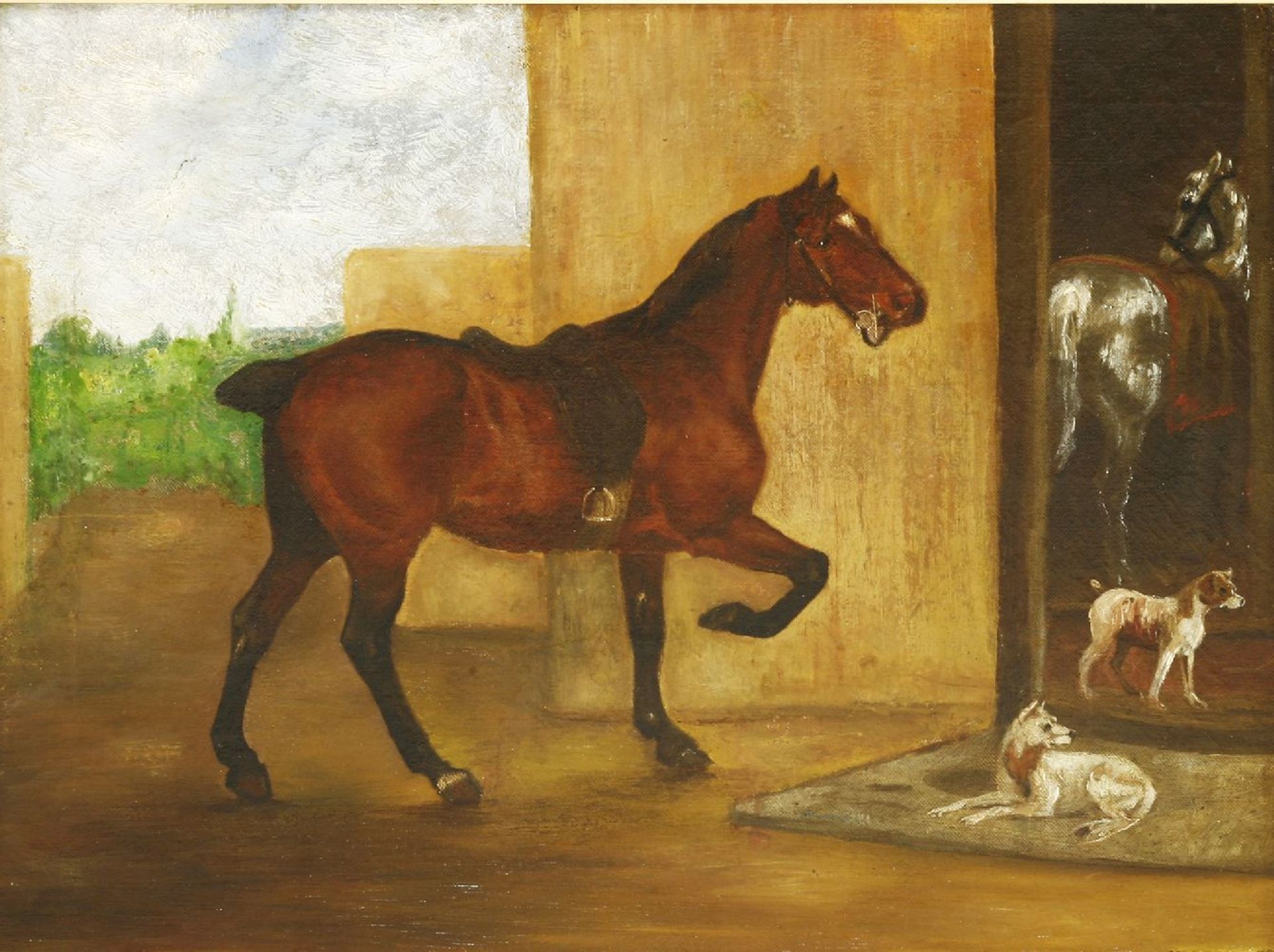 English School, 19th centuryHORSES WITH DOGSOil on canvas36 x 46.5cm