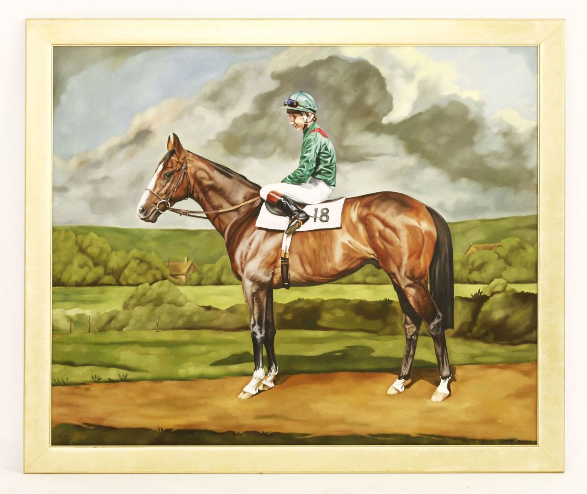 *Chris Jennings (b.1942)SHERGAR WITH WALTER SWINBURN UPSigned with initials and dated '1981' l.l., - Image 2 of 4