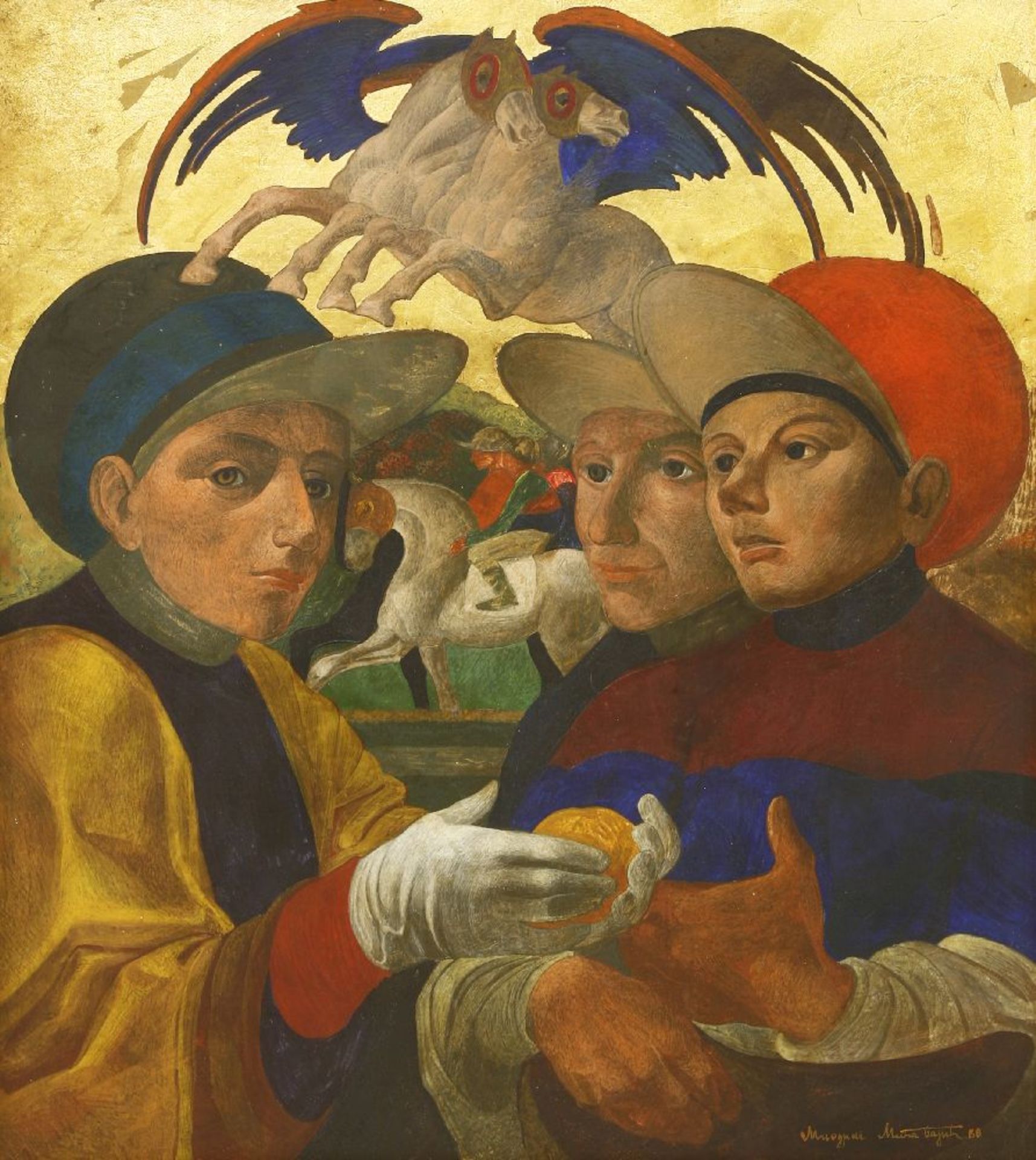 Bulgarian School, c.1988JOCKEYSIndistinctly signed and dated 88 l.r., tempera on gesso prepared