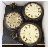 A mahogany wall clock, with 12in dial and single fusee movement (no hands), an empty case, two spare