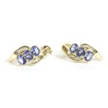 A pair of 9ct gold tanzanite and diamond crossover earrings, 2.61g