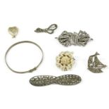 A collection of costume jewellery to include, a Victorian gold heart shaped locket with engraved