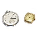 A white metal open faced pocket watch, dial signed Paul Ditisheim, Geneve, silvered dial with